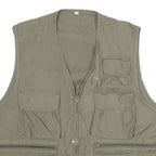 Mens Green Cotton Blend Utility Zip Vest 2XL Multi Pocket Casual Outdoor