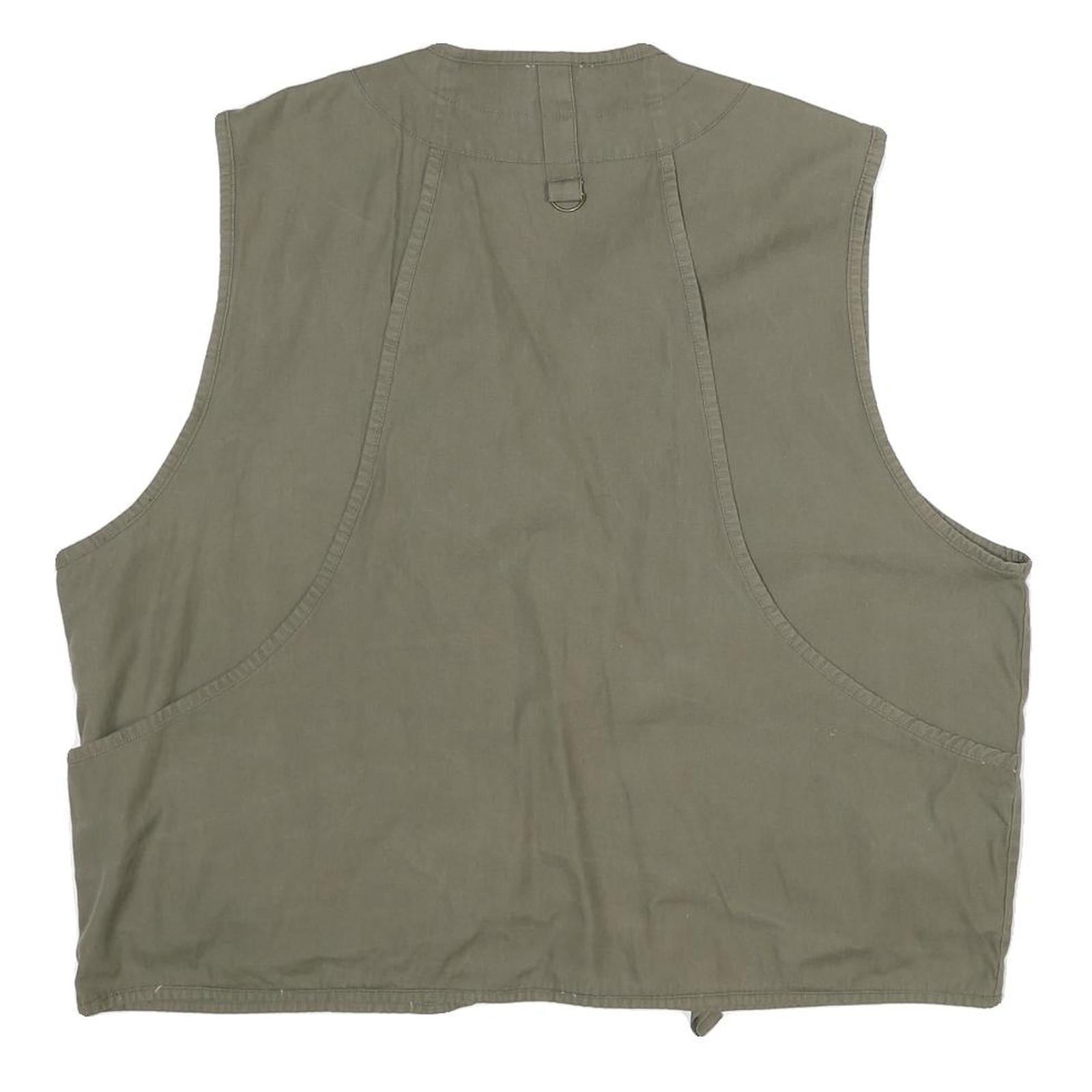 Mens Green Cotton Blend Utility Zip Vest 2XL Multi Pocket Casual Outdoor