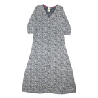 WEIRD FISH Womens Blue Floral Day Cotton Blend Dress M Button V-Neck