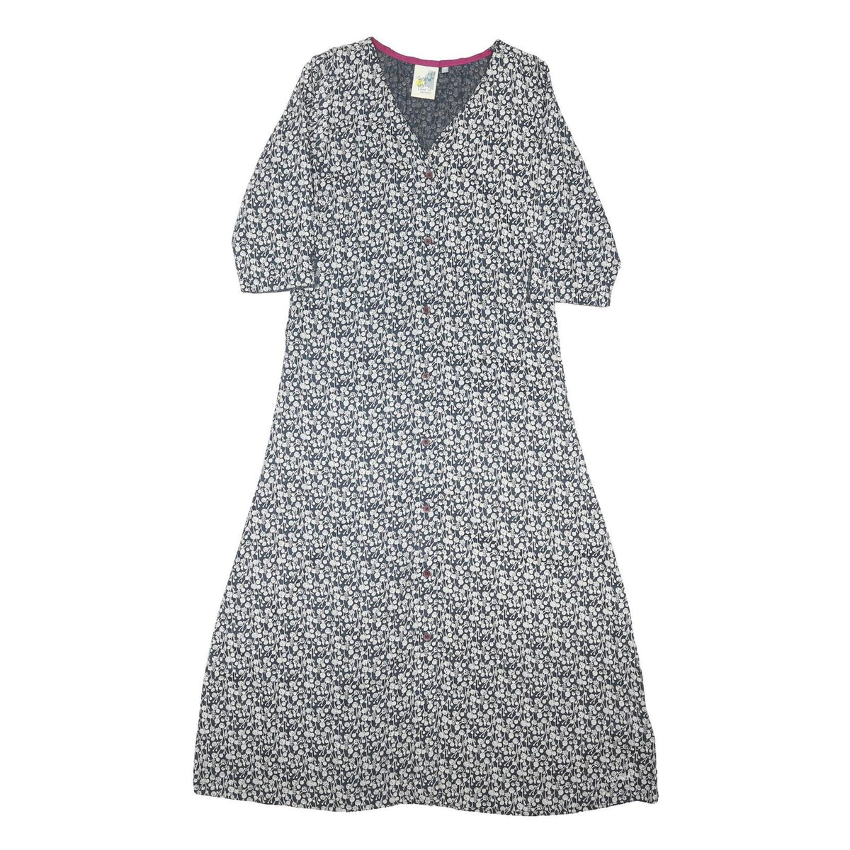 WEIRD FISH Womens Blue Floral Day Cotton Blend Dress M Button V-Neck