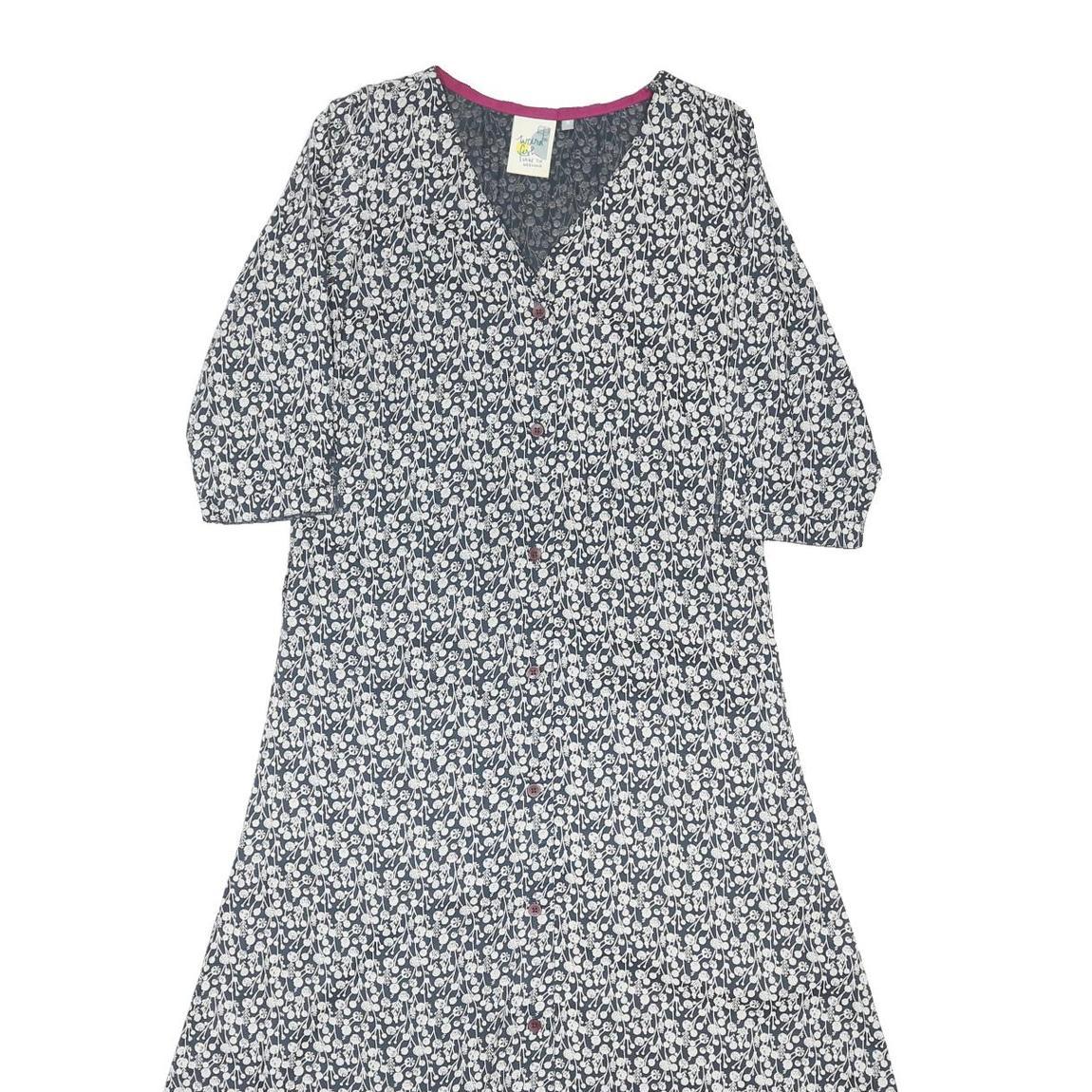WEIRD FISH Womens Blue Floral Day Cotton Blend Dress M Button V-Neck