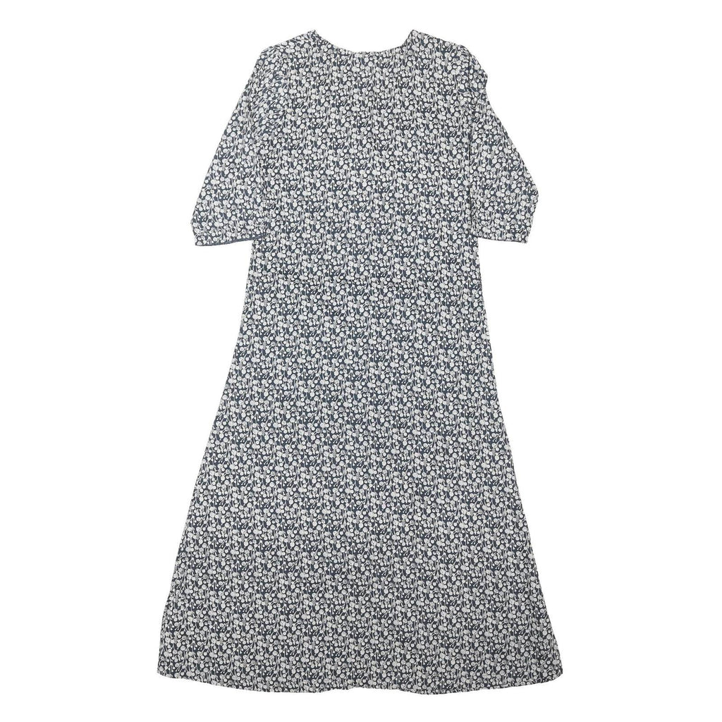WEIRD FISH Womens Blue Floral Day Cotton Blend Dress M Button V-Neck