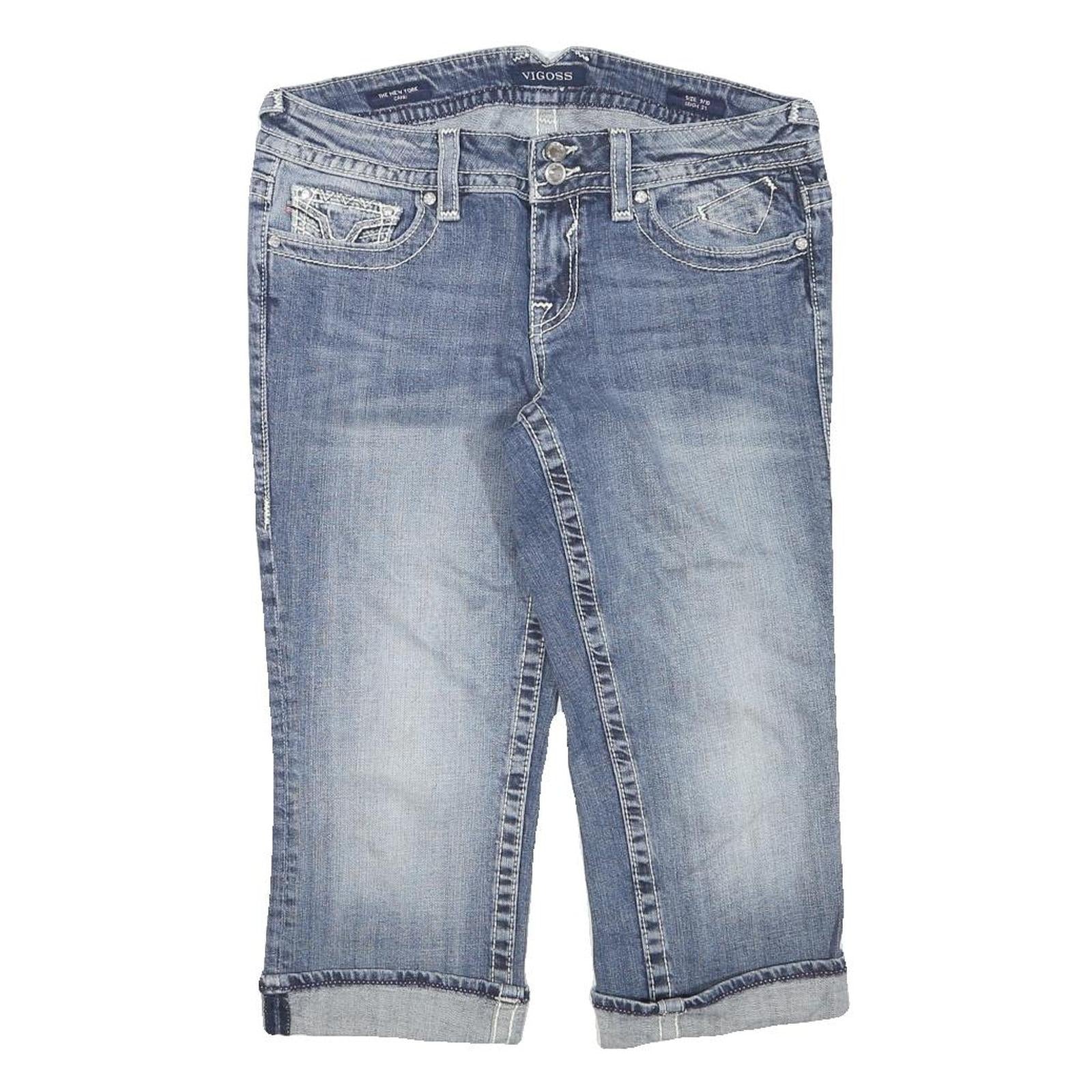 VIGOSS Womens Denim Blue Casual Shorts L W32 Embellished Pocket Design