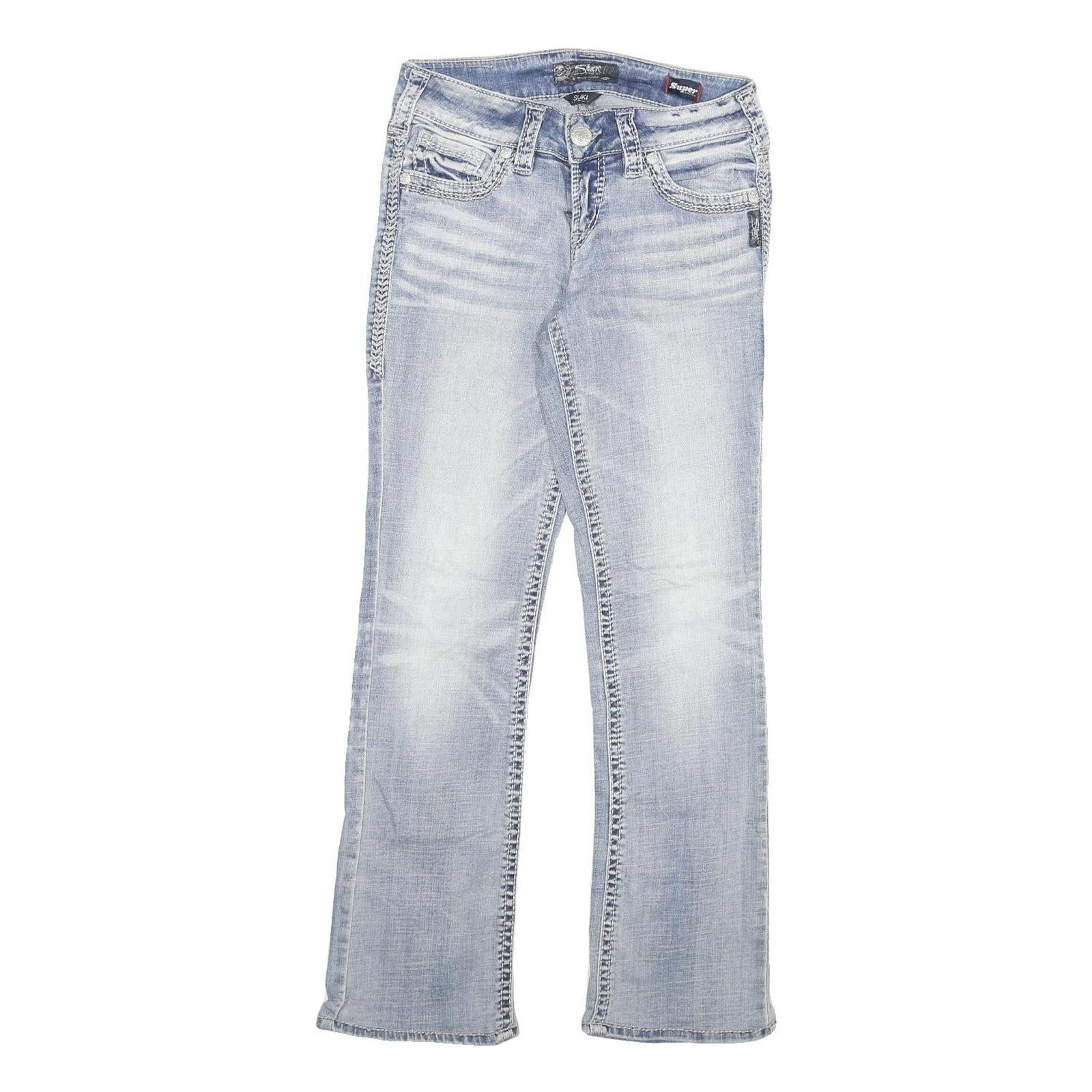 SILVER Womens Regular Fit Blue Denim Medium Wash W26 L29 Classic Jeans Zip