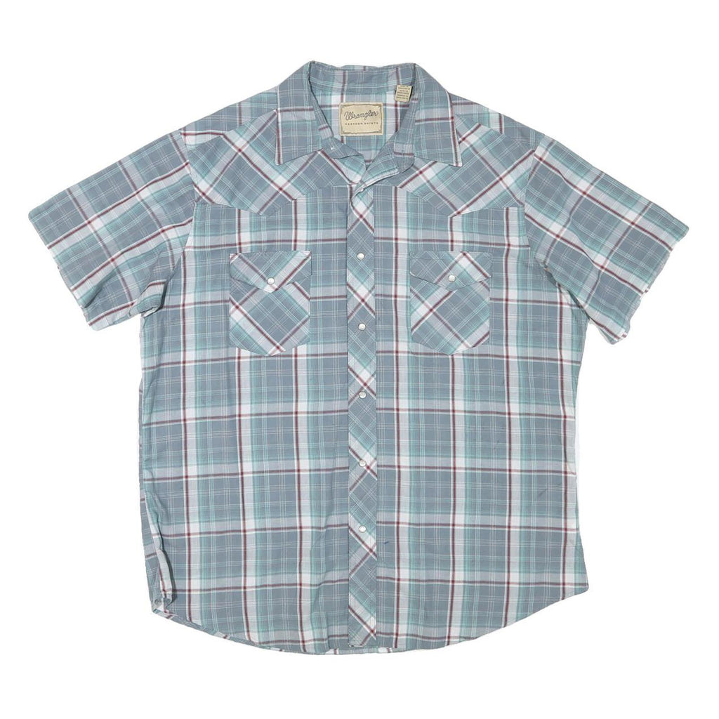 WRANGLER Mens Blue & White Check Short Sleeve Shirt XL Casual Western Style