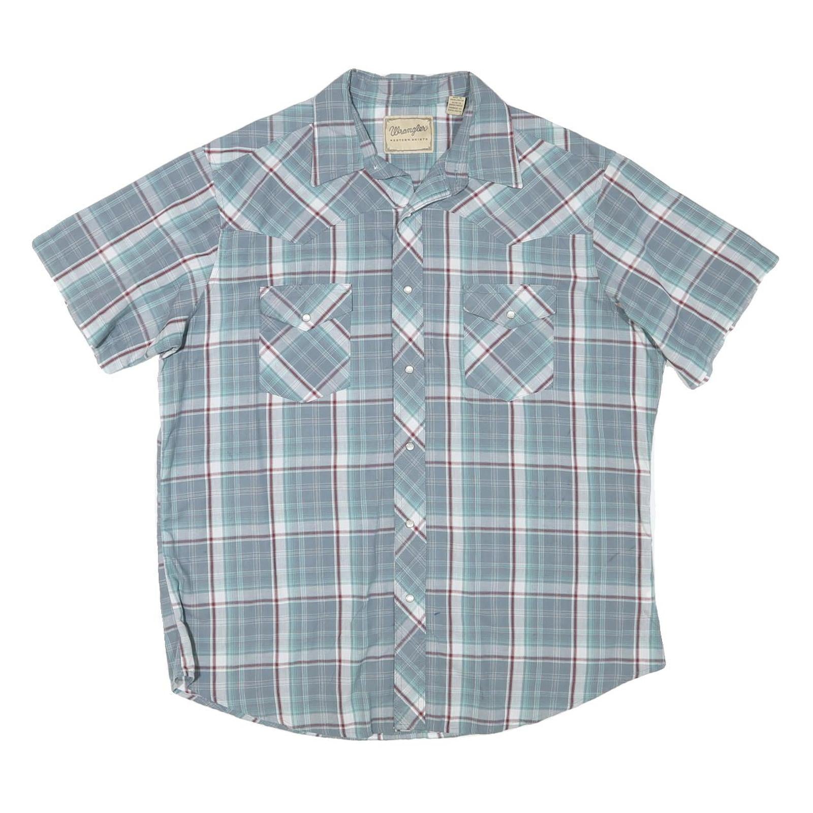 WRANGLER Mens Blue & White Check Short Sleeve Shirt XL Casual Western Style