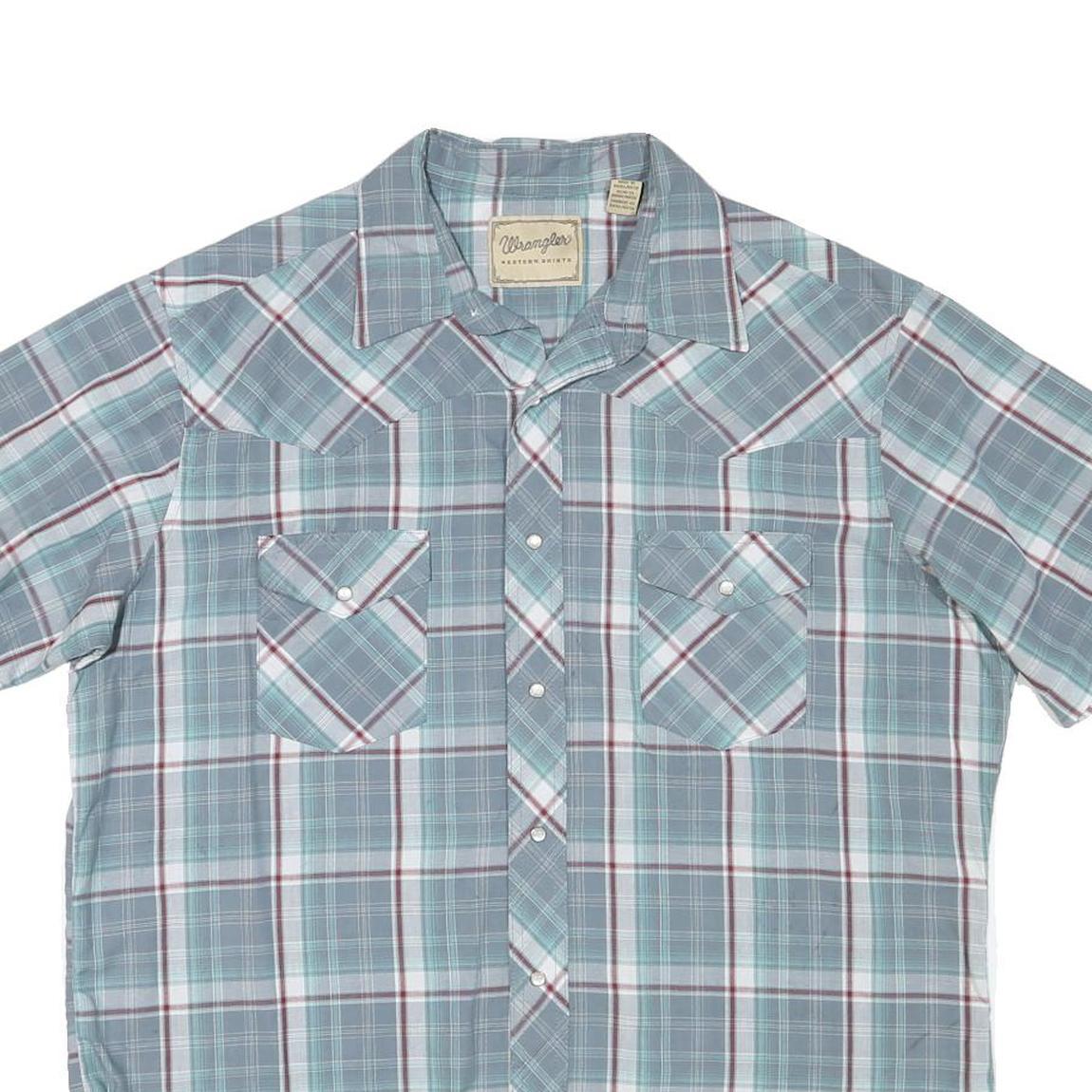 WRANGLER Mens Blue & White Check Short Sleeve Shirt XL Casual Western Style
