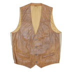Mens Brown Leather Button Jacket M Leather Waistcoat Stylish Smart Casual