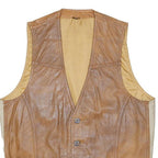 Mens Brown Leather Button Jacket M Leather Waistcoat Stylish Smart Casual