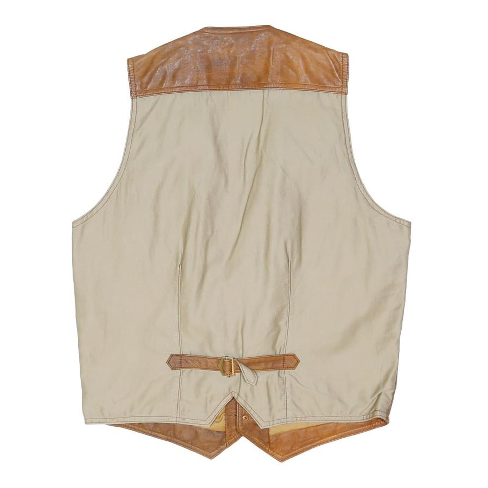 Mens Brown Leather Button Jacket M Leather Waistcoat Stylish Smart Casual