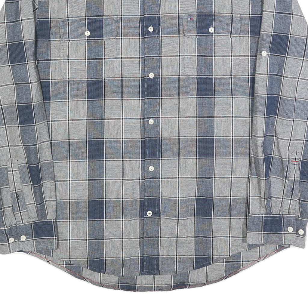 TOMMY HILFIGER Mens Blue & Grey Check Shirt XL Classic Fit Button Down Casual