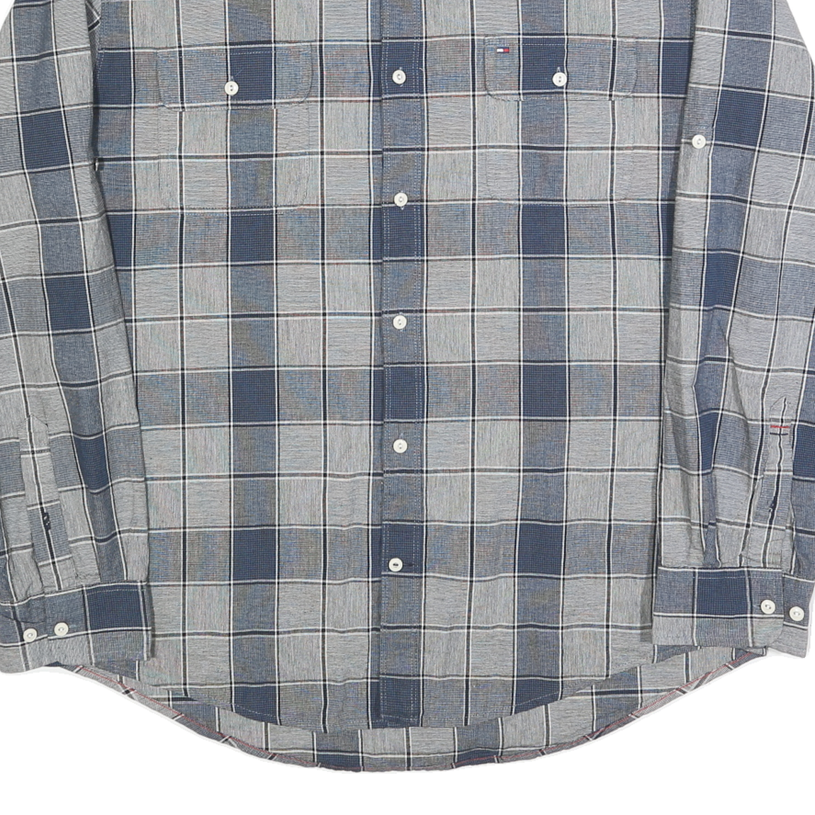 TOMMY HILFIGER Mens Blue & Grey Check Shirt XL Classic Fit Button Down Casual