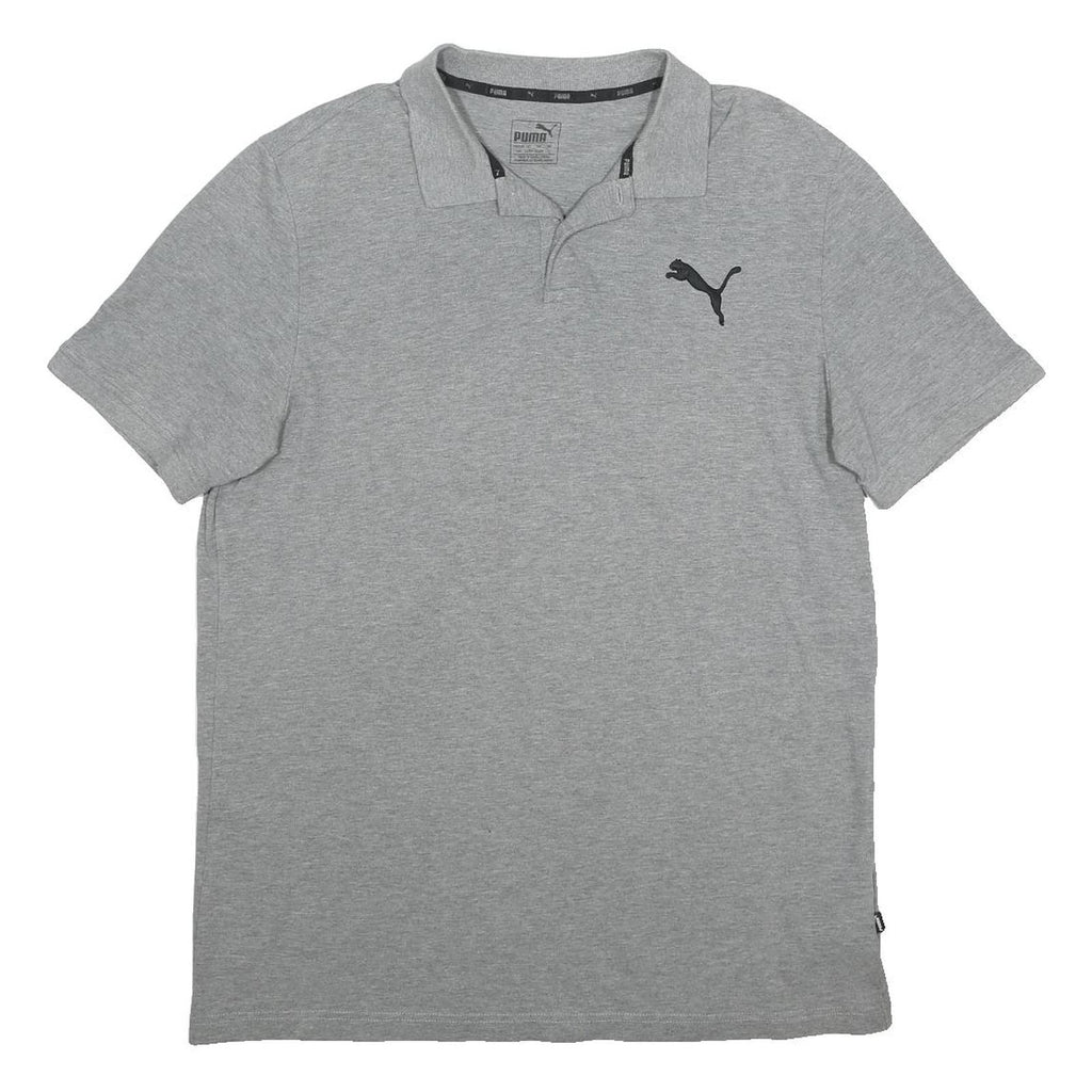 PUMA Mens Grey Cotton Blend Short Sleeve Plain L Polo Shirt Logo Embroidered
