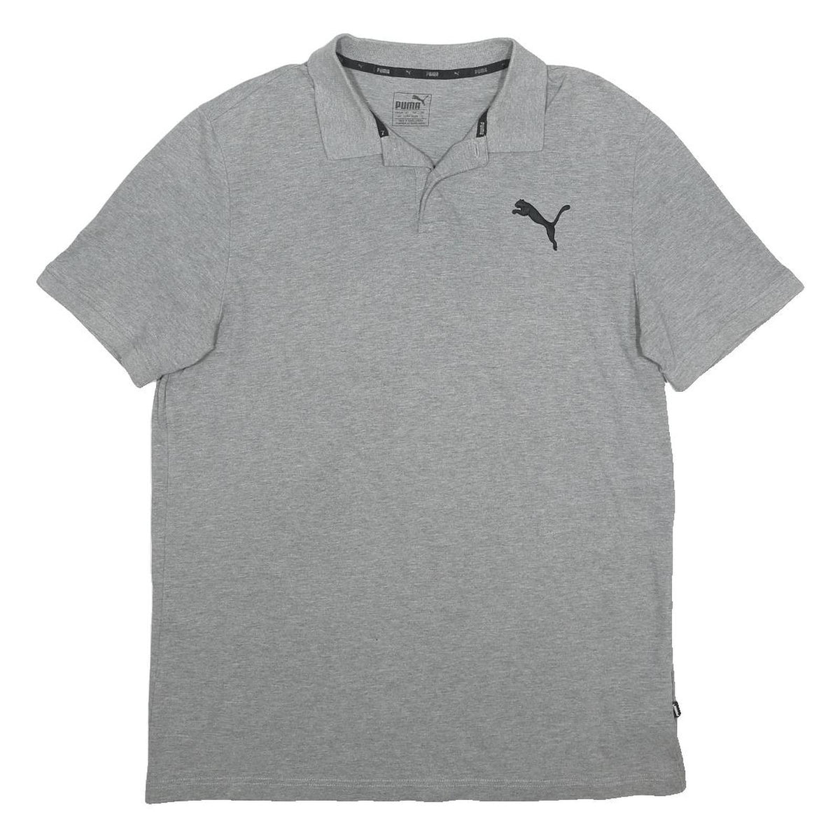 PUMA Mens Grey Cotton Blend Short Sleeve Plain L Polo Shirt Logo Embroidered