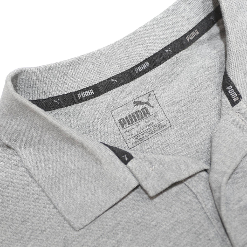 PUMA Mens Grey Cotton Blend Short Sleeve Plain L Polo Shirt Logo Embroidered