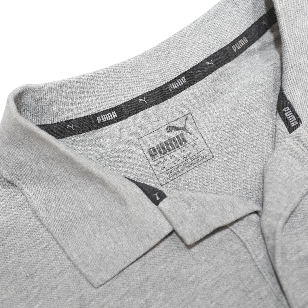 PUMA Mens Grey Cotton Blend Short Sleeve Plain L Polo Shirt Logo Embroidered