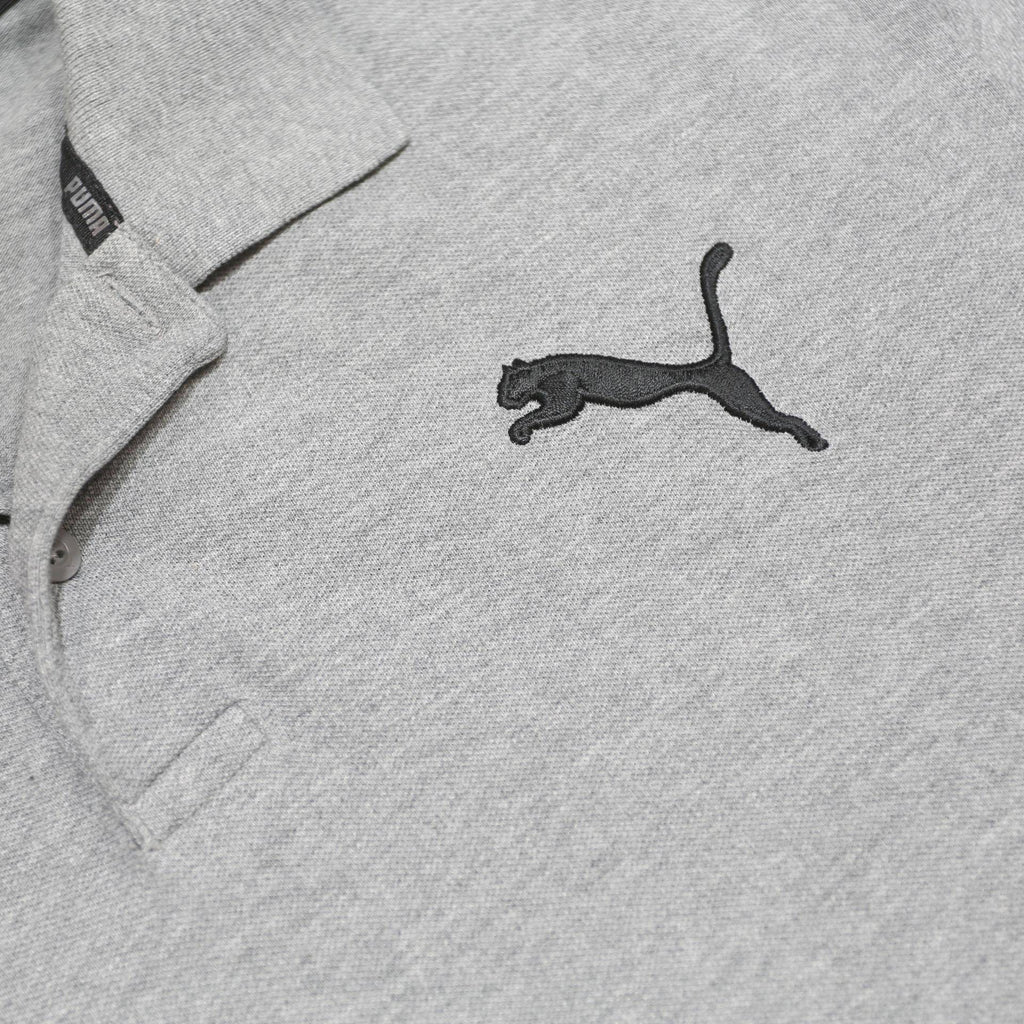 PUMA Mens Grey Cotton Blend Short Sleeve Plain L Polo Shirt Logo Embroidered