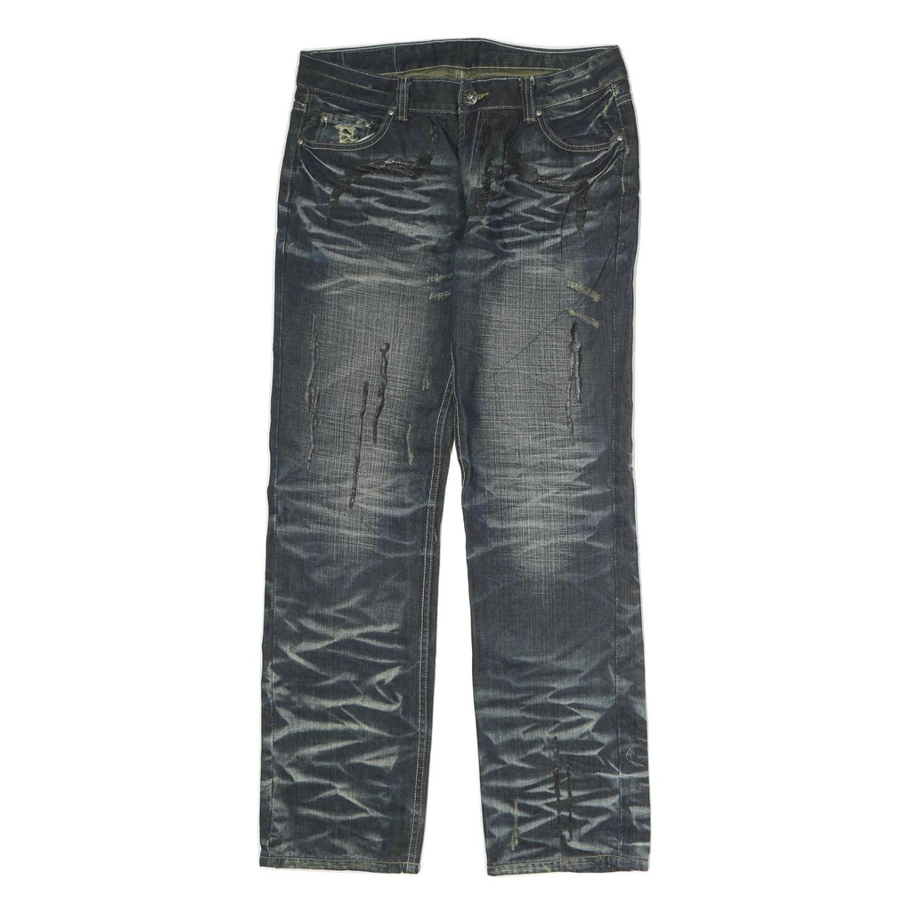 Mens Regular Fit Blue Denim Jeans W34 L33 Cotton Zip Classic Pockets