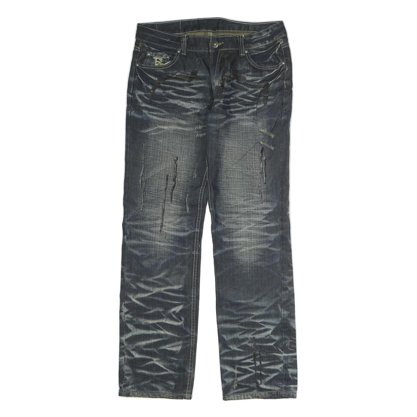 Mens Regular Fit Blue Denim Jeans W34 L33 Cotton Zip Classic Pockets