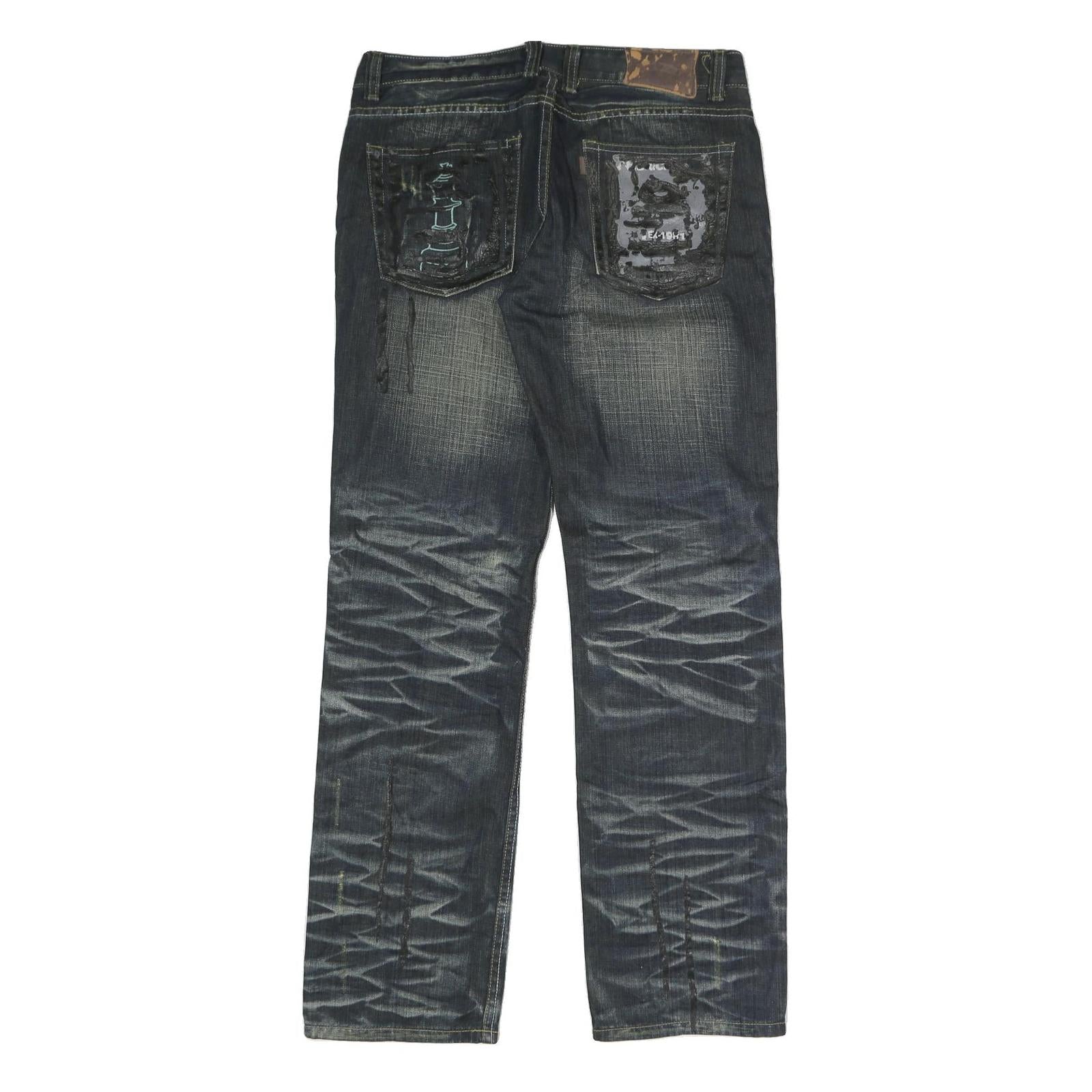 Mens Regular Fit Blue Denim Jeans W34 L33 Cotton Zip Classic Pockets