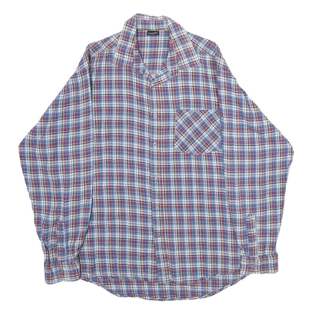 HANCO Mens Blue & Red Check Shirt L Cotton Long Sleeve Casual Button Up