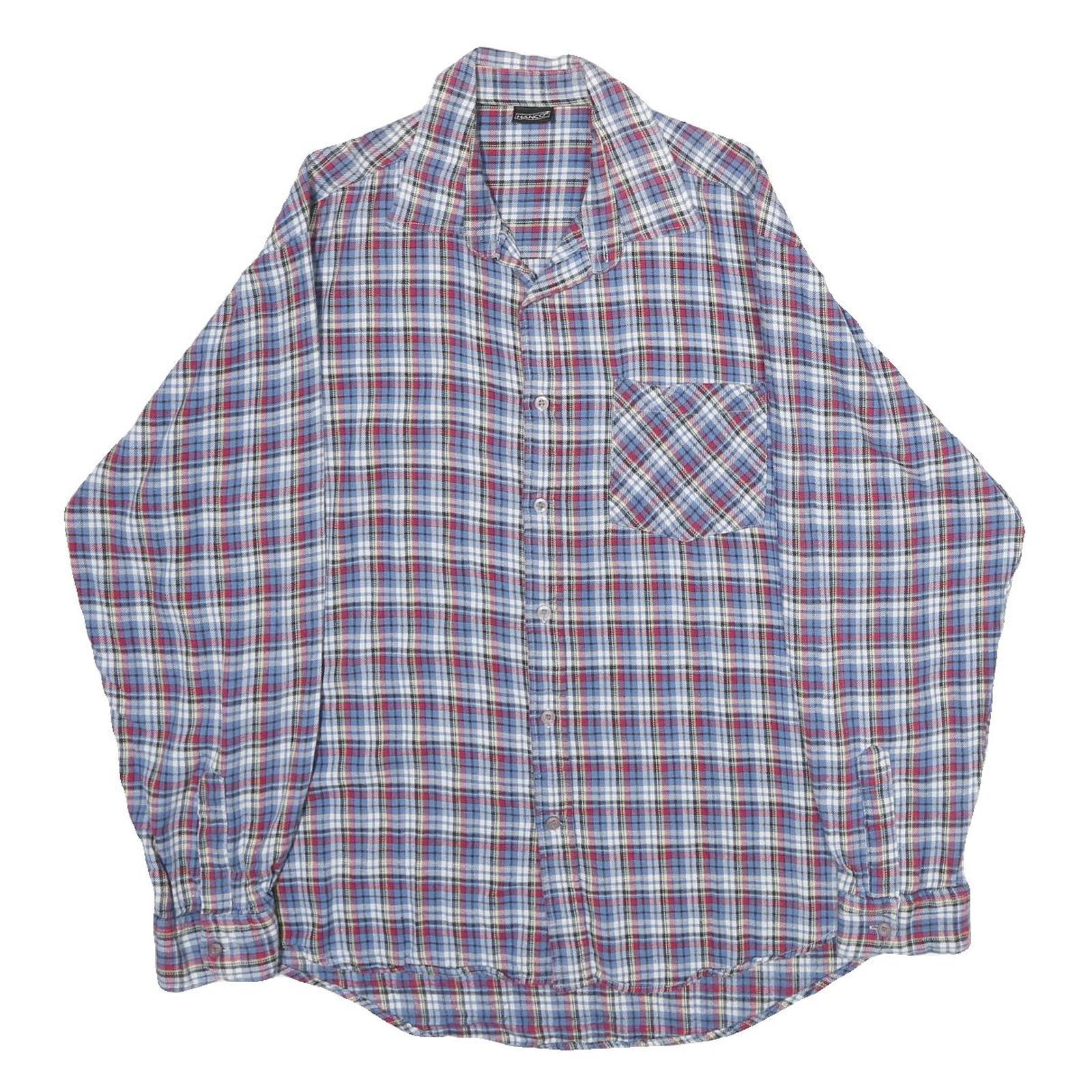 HANCO Mens Blue & Red Check Shirt L Cotton Long Sleeve Casual Button Up