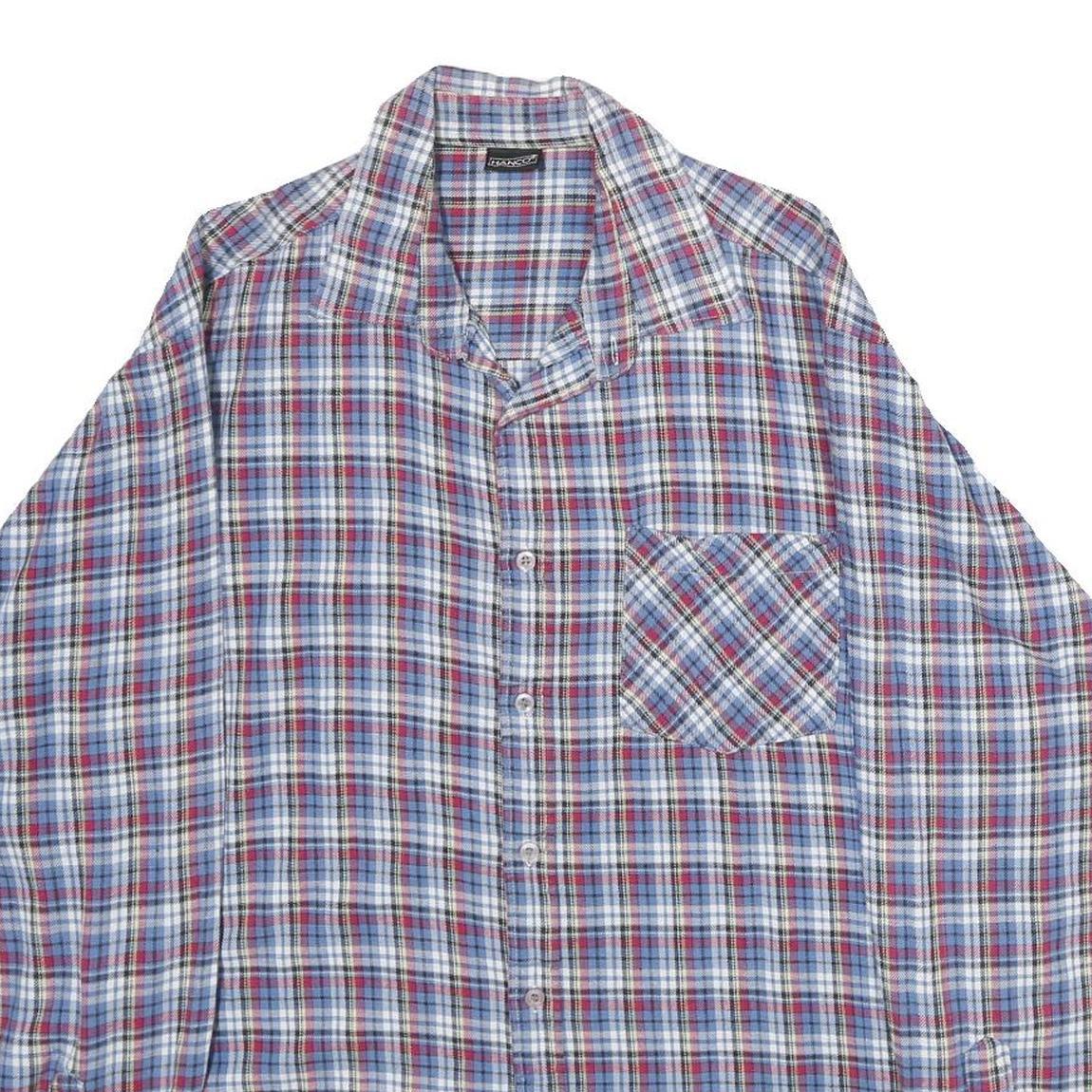 HANCO Mens Blue & Red Check Shirt L Cotton Long Sleeve Casual Button Up