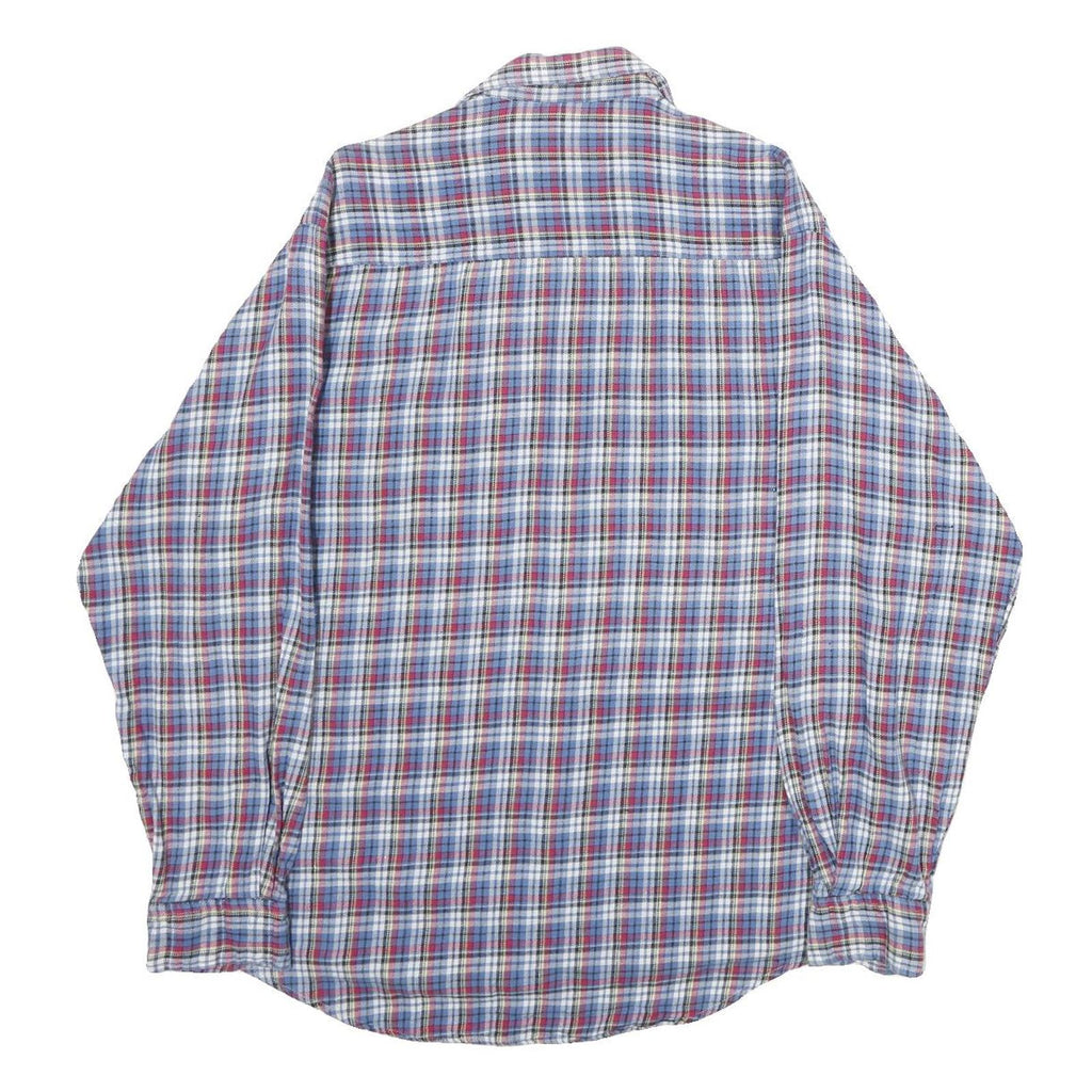 HANCO Mens Blue & Red Check Shirt L Cotton Long Sleeve Casual Button Up