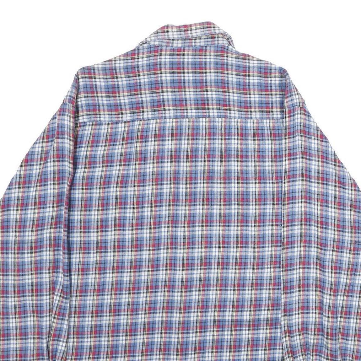 HANCO Mens Blue & Red Check Shirt L Cotton Long Sleeve Casual Button Up