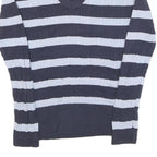 TOMMY HILFIGER Womens Blue & White Patterned V-Neck Chunky Knit M Jumper Cotton