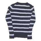 TOMMY HILFIGER Womens Blue & White Patterned V-Neck Chunky Knit M Jumper Cotton