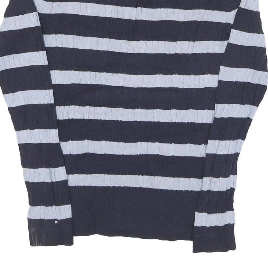 TOMMY HILFIGER Womens Blue & White Patterned V-Neck Chunky Knit M Jumper Cotton