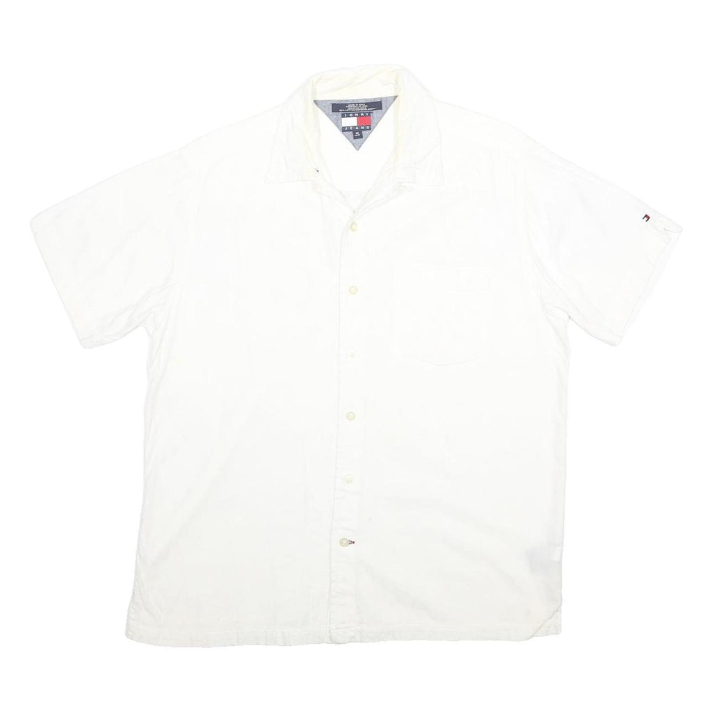 TOMMY JEANS Mens White Shirt M Cotton Casual Short Sleeve Pocket Logo