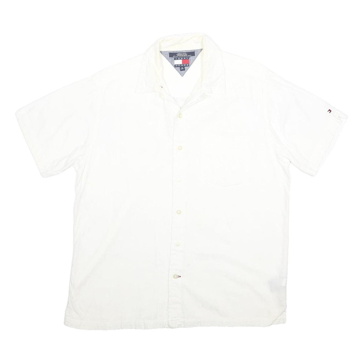 TOMMY JEANS Mens White Shirt M Cotton Casual Short Sleeve Pocket Logo