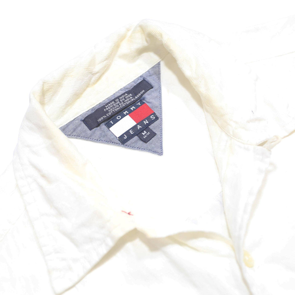 TOMMY JEANS Mens White Shirt M Cotton Casual Short Sleeve Pocket Logo