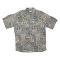 VIA VENETO Mens Beige & Blue Patterned Shirt L Hawaiian Cotton Blend Casual