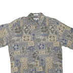 VIA VENETO Mens Beige & Blue Patterned Shirt L Hawaiian Cotton Blend Casual
