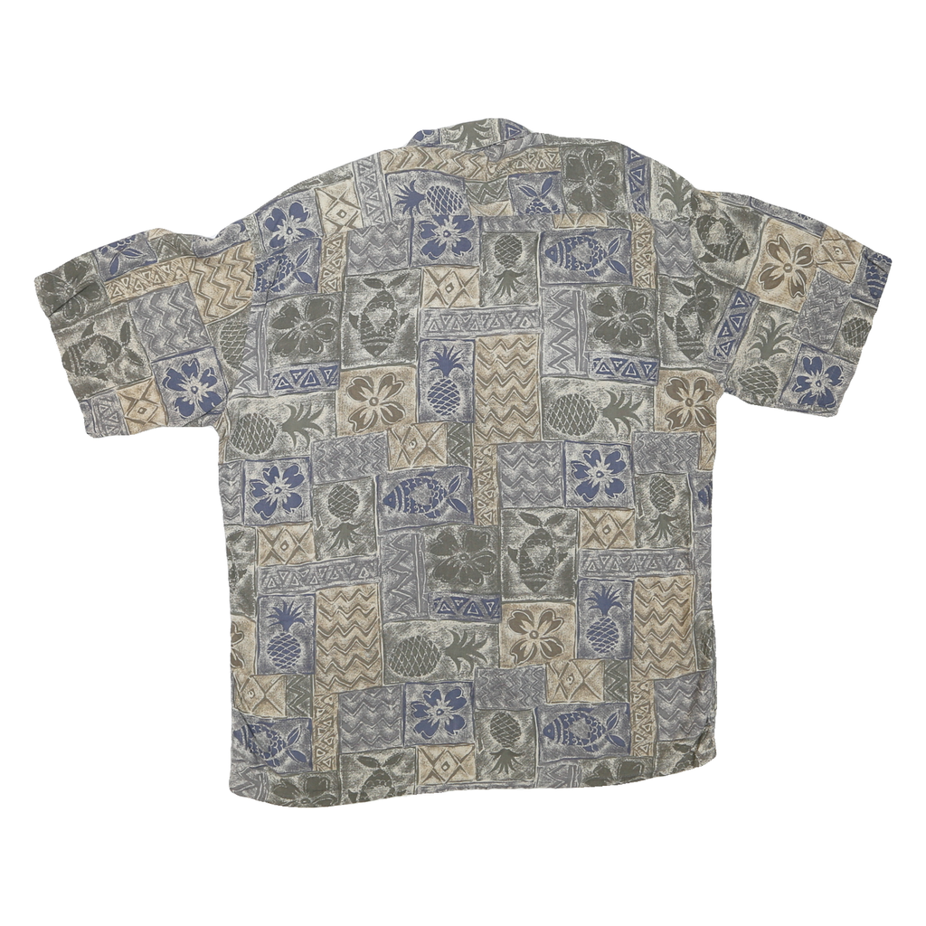 VIA VENETO Mens Beige & Blue Patterned Shirt L Hawaiian Cotton Blend Casual