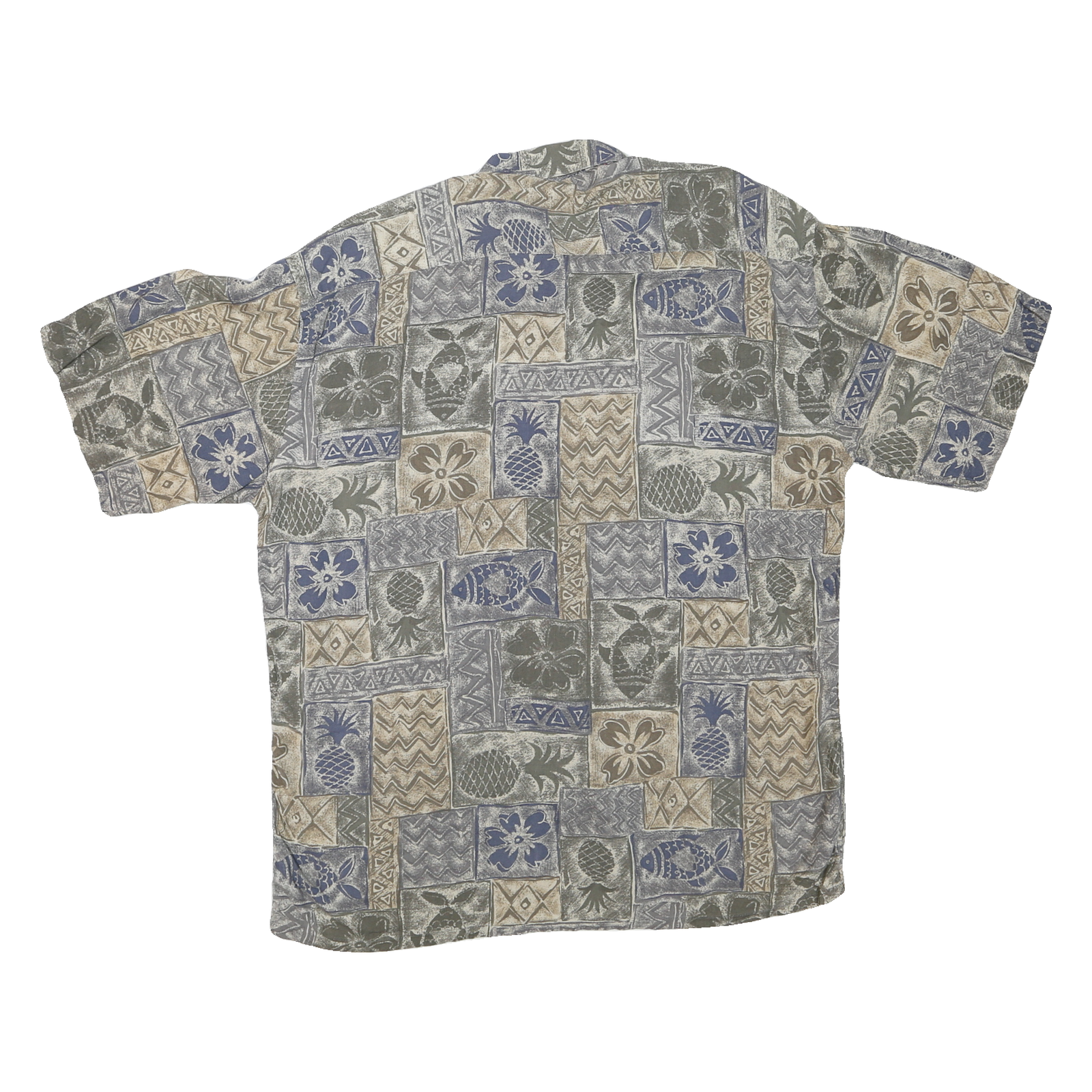 VIA VENETO Mens Beige & Blue Patterned Shirt L Hawaiian Cotton Blend Casual