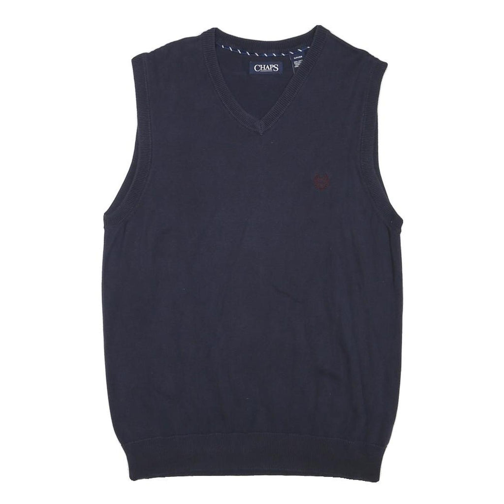 CHAPS Mens Navy Plain Cotton Blend Sleeveless V-Neck Chunky Knit S Jumper