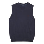 CHAPS Mens Navy Plain Cotton Blend Sleeveless V-Neck Chunky Knit S Jumper
