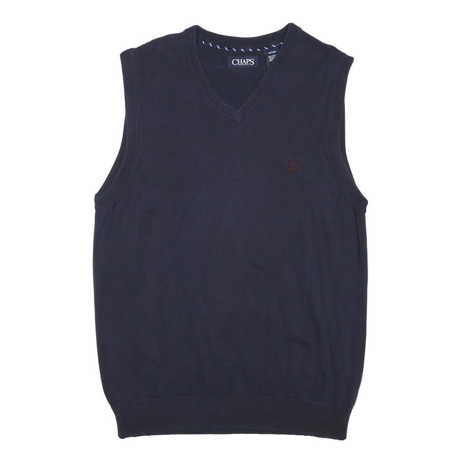 CHAPS Mens Navy Plain Cotton Blend Sleeveless V-Neck Chunky Knit S Jumper