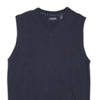 CHAPS Mens Navy Plain Cotton Blend Sleeveless V-Neck Chunky Knit S Jumper