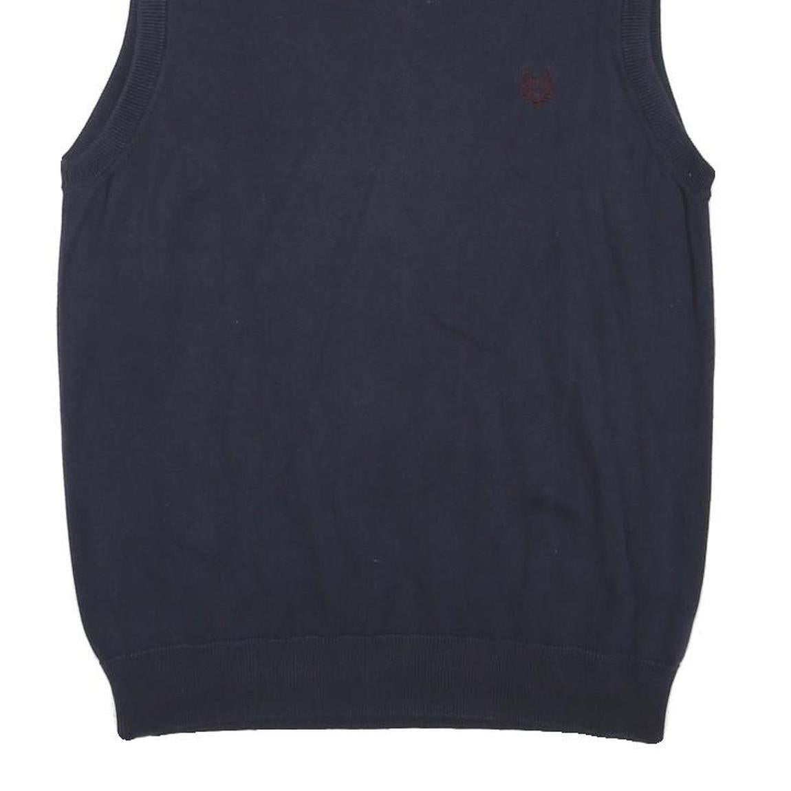 CHAPS Mens Navy Plain Cotton Blend Sleeveless V-Neck Chunky Knit S Jumper