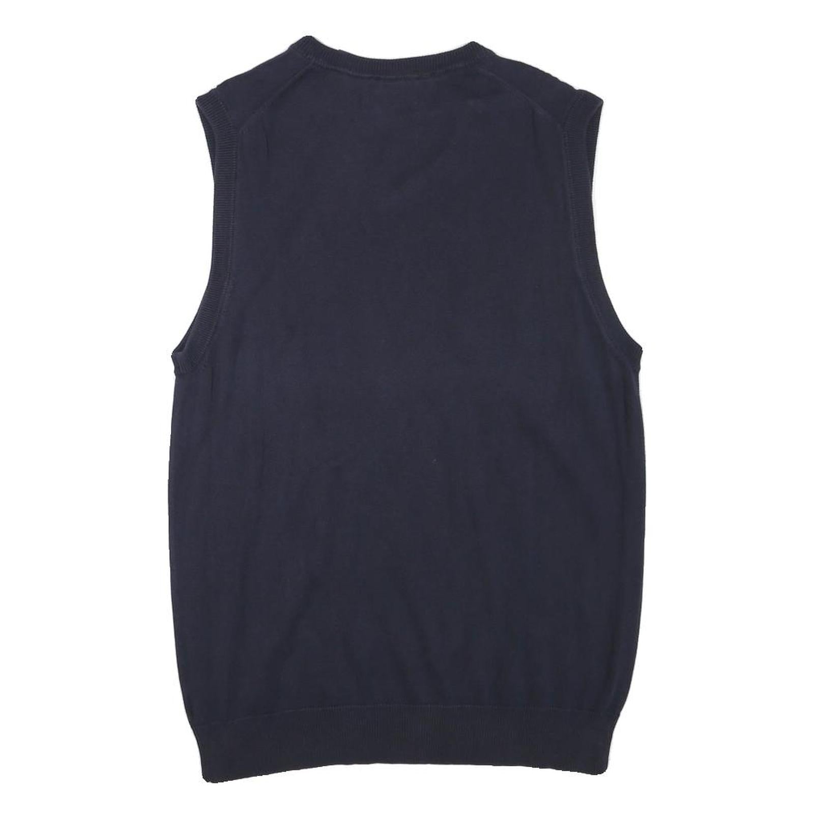 CHAPS Mens Navy Plain Cotton Blend Sleeveless V-Neck Chunky Knit S Jumper
