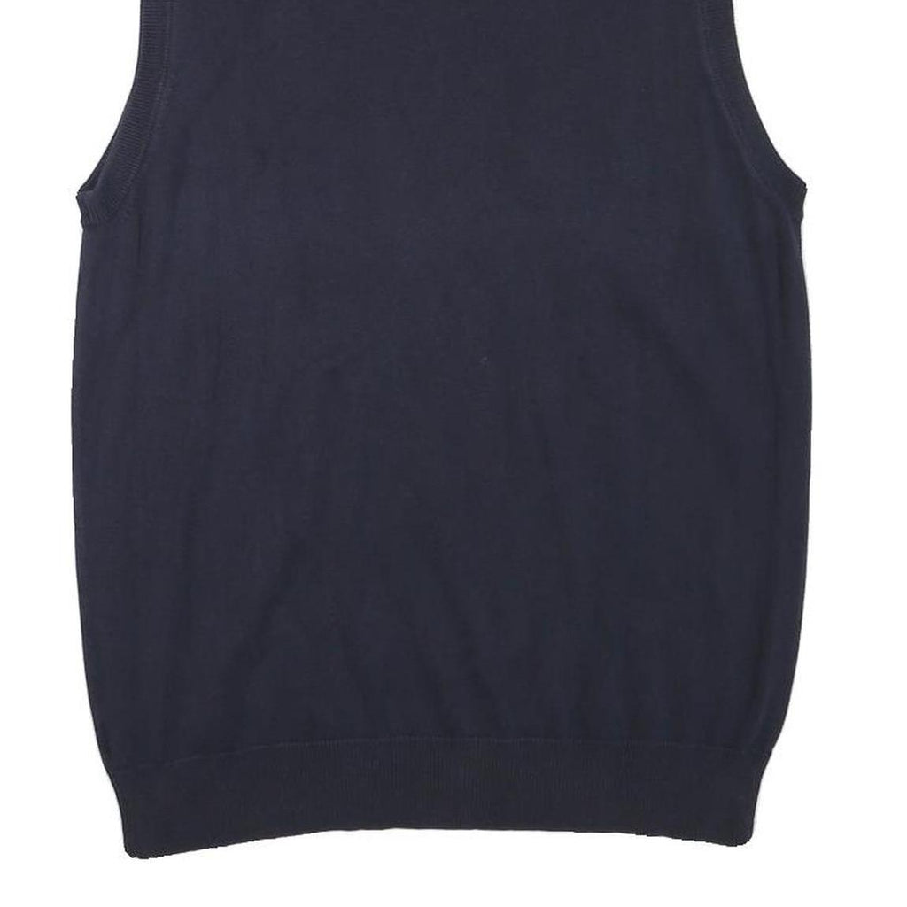 CHAPS Mens Navy Plain Cotton Blend Sleeveless V-Neck Chunky Knit S Jumper