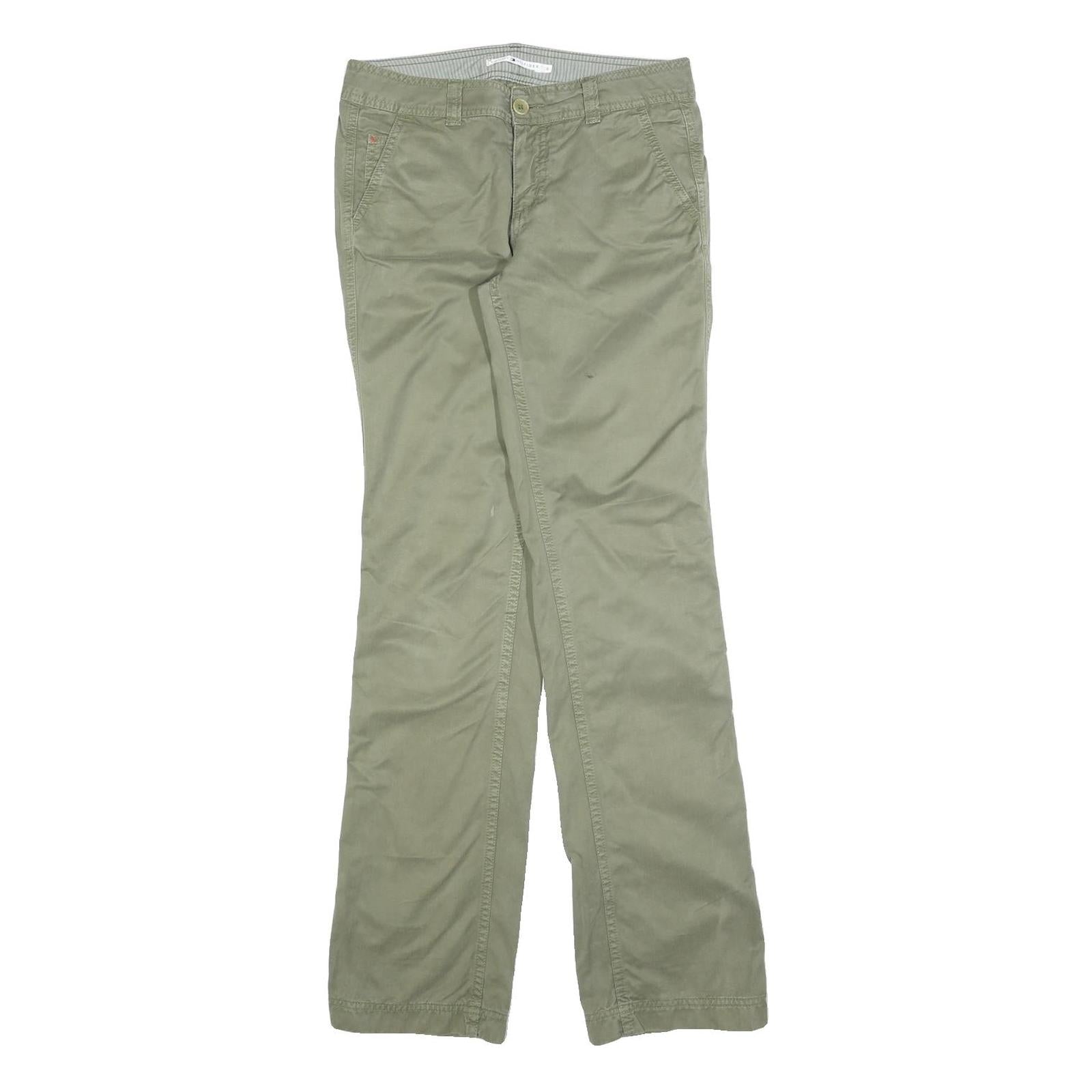 TOMMY HILFIGER Womens Cotton Blend Green Regular Straight Trousers W28 L33