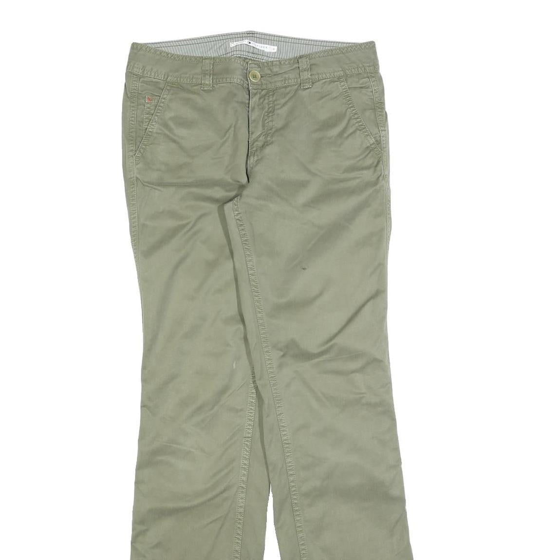 TOMMY HILFIGER Womens Cotton Blend Green Regular Straight Trousers W28 L33
