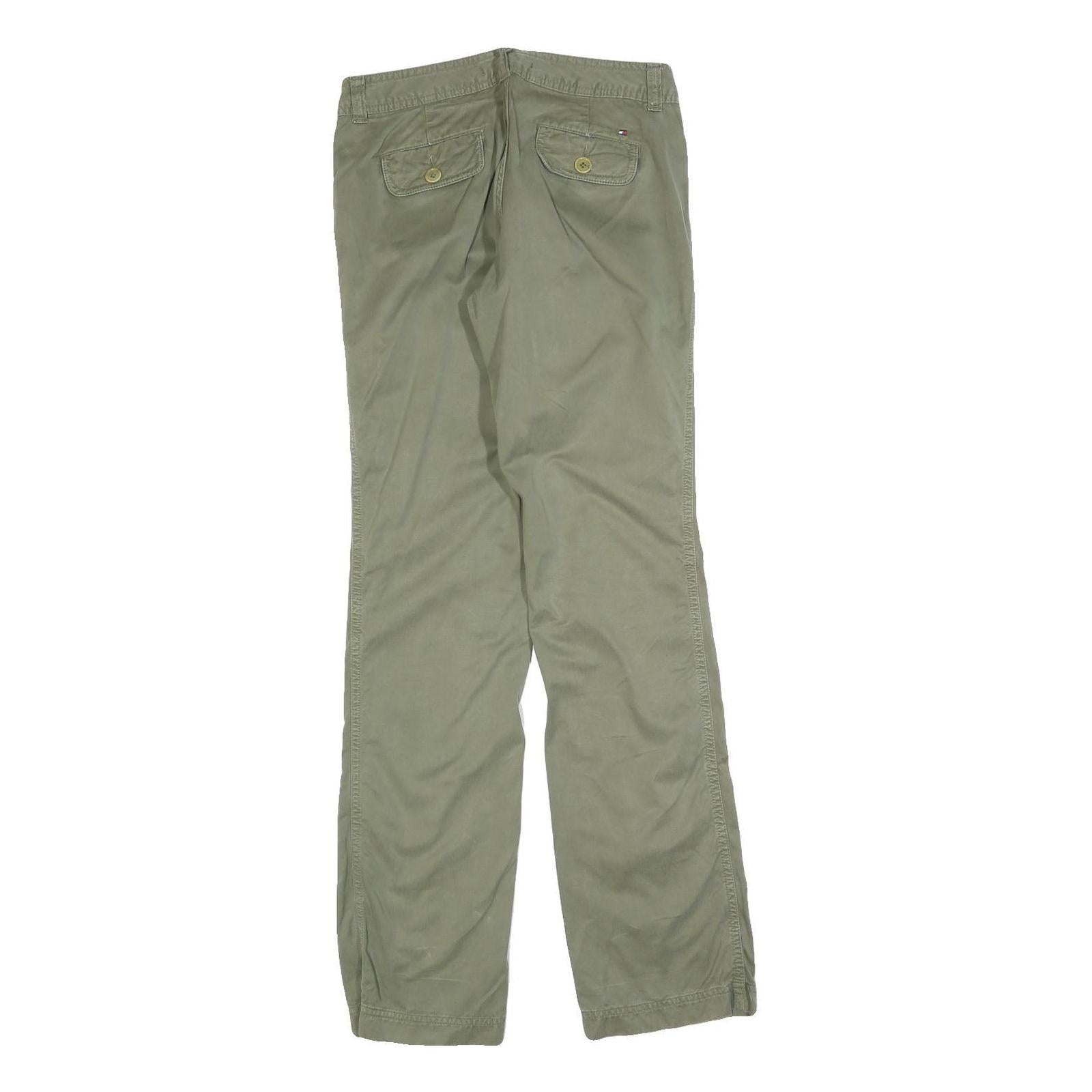 TOMMY HILFIGER Womens Cotton Blend Green Regular Straight Trousers W28 L33
