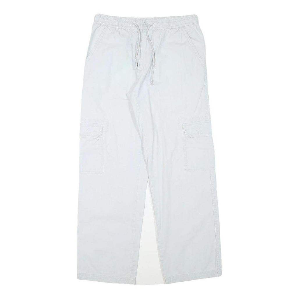 BASIC GEAR Mens Cotton Blend White Relaxed Cargo Trousers W29 L29 Drawstring